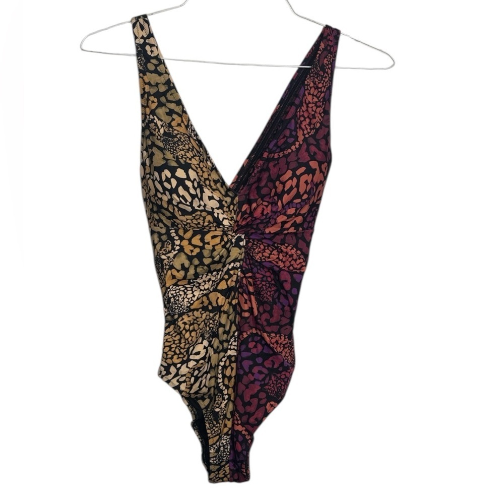 Johnny Was Two-Tone Cheetah Print One-Piece Swimsuit size Small NWOT Beachy